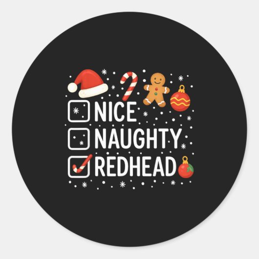 Sticker Rond Nice Naughty Redhead Funny Christmas Quote  (Devant)