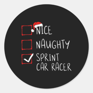Sticker Rond Nice Naughty Sprint Car Racer Liste de Noël Père N