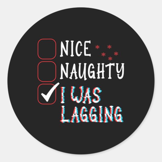 Sticker Rond Nice Naughty Videos Jeux Gamer Fun Lag Noël (Devant)