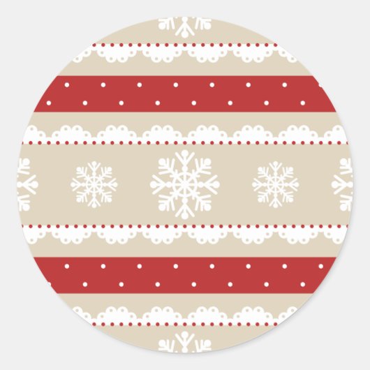 Sticker Rond Nice Noël Beige Rouge Blanc Snowflakes Motif (Devant)