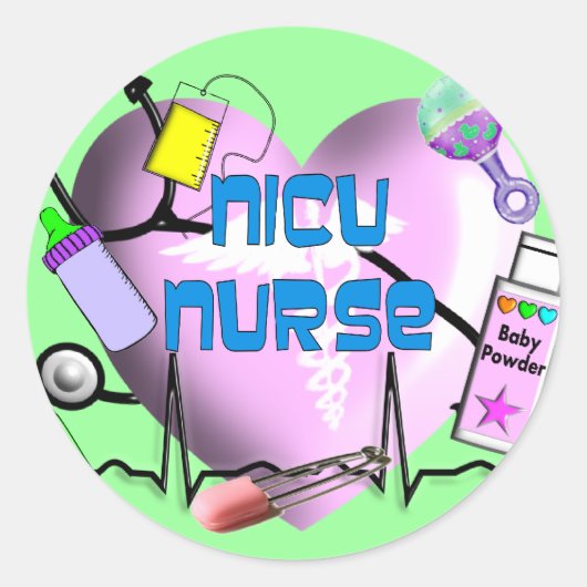 Sticker Rond NICU Infirmière rose Coeur Design Cadeaux (Devant)