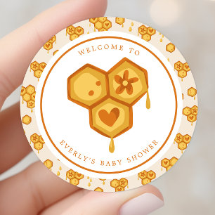 Sticker Rond Nid d'abeille Abeille Miel Bébé Cute Shower