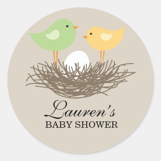 Sticker Rond Nid d'oiseau jaune et vert | BABY SHOWER (Devant)