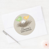 Sticker Rond Nid d'oiseau jaune et vert | BABY SHOWER (Enveloppe)