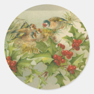 Sticker Rond Nid d'oiseaux de Noël Vintage