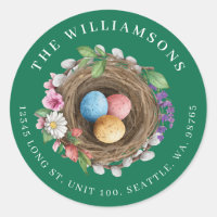 Nid d'oiseaux floraux de printemps et oeufs peints