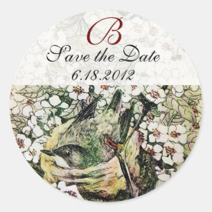 Sticker Rond NID OISEAU Enregistrer La Date Monogramme, Blanc J