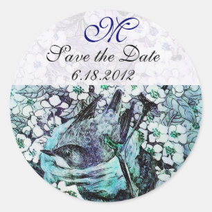 Sticker Rond NID OISEAU Enregistrer La Date Monogramme, Blanc T