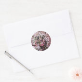 Sticker Rond NID OISEAU, rose rouge blanc (Enveloppe)