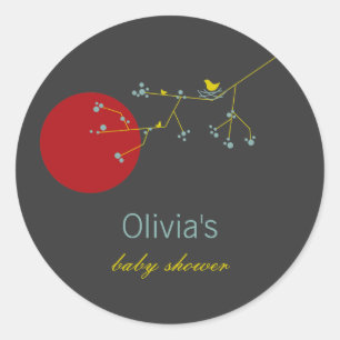 Sticker Rond Nidification de la famille d'oiseaux sur les branc