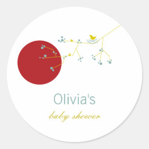 Sticker Rond Nidification de la famille d'oiseaux sur les branc