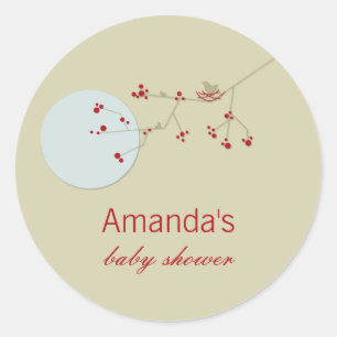 Sticker Rond Nidification Famille D'Oiseaux Sur Branches Baby s