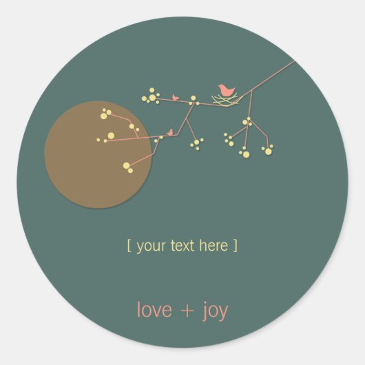 Sticker Rond Nidification Famille D'Oiseaux Sur Branches Baby s (Devant)