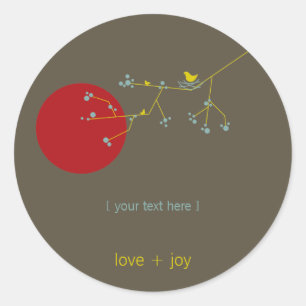 Sticker Rond Nidification Famille D'Oiseaux Sur Branches Baby s