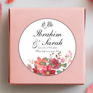 Sticker Rond Nikah Mariage musulman Faveur Flore rouge