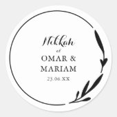Sticker Rond Nikkah Elegant Black & White Botanical Quote (Devant)
