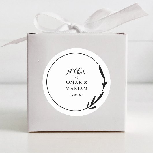 Sticker Rond Nikkah Elegant Black & White Botanical Quote