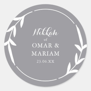 Sticker Rond Nikkah Elegant Smoke Leaf Wreathe Border