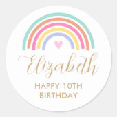 Sticker Rond N'importe quel âge Rainbow Love Heart Anniversaire (Devant)