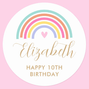 Sticker Rond N'importe quel âge Rainbow Love Heart Anniversaire