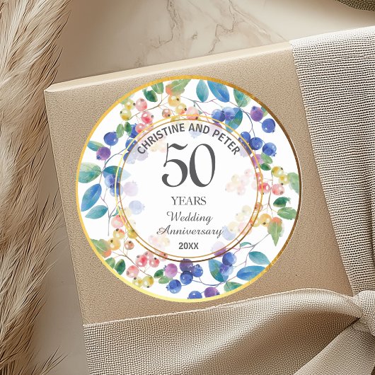 Sticker Rond N'importe quel cadre doré de 50 ans de mariage Ber
