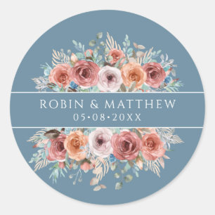 Sticker Rond N'Importe Quel Événement, Ethérée Dusty Blue, Flor