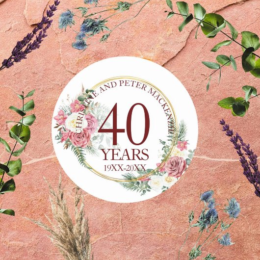 Sticker Rond N'importe quel Mariage Blush Rose Anniversaire