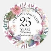 Sticker Rond N'importe quel Mariage élégant Anniversaire Floral (Devant)