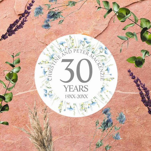 Sticker Rond N'importe quel mariage Fleurs sauvages bleues Anni