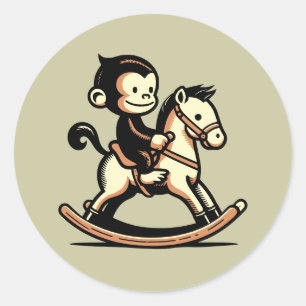 Sticker Rond N'Importe Quel Singe Couleur Sur Cheval À Rocher