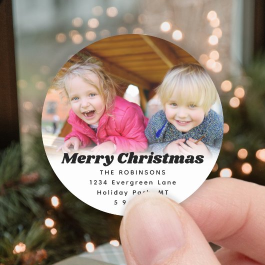 Sticker Rond N'Importe Quel Texte Noël Photo Chic Retro Adresse