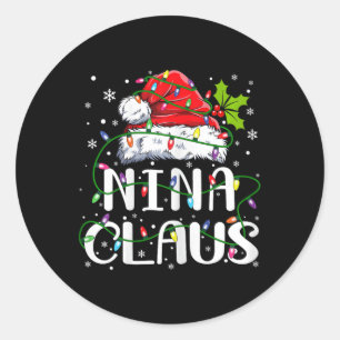 Sticker Rond Nina Claus Noël Père Noël Famille jumelée chapeau