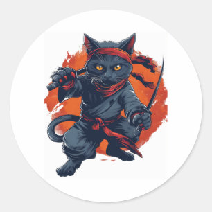 Sticker Rond Ninja Chat furtive