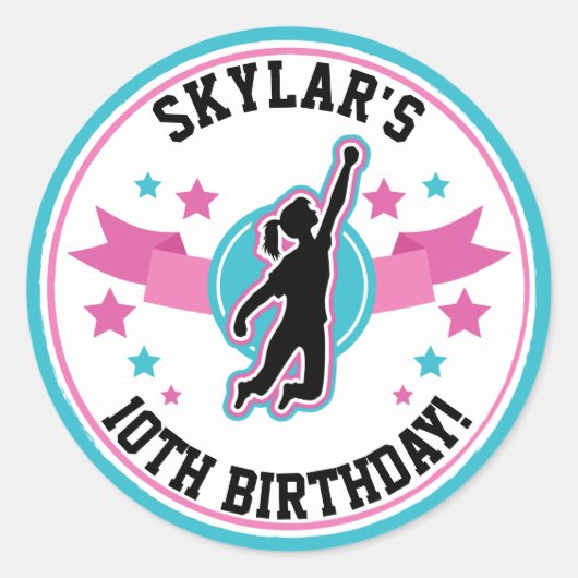 Sticker Rond Ninja Filles guerrières rose Turquoise anniversair (Devant)