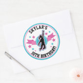 Sticker Rond Ninja Filles guerrières rose Turquoise anniversair (Enveloppe)