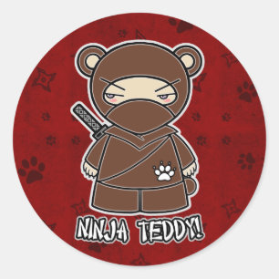 Sticker Rond Ninja Teddy ! En rouge