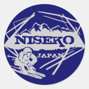 Sticker Rond Niseko Japon logo gris bleu ski collants d'art