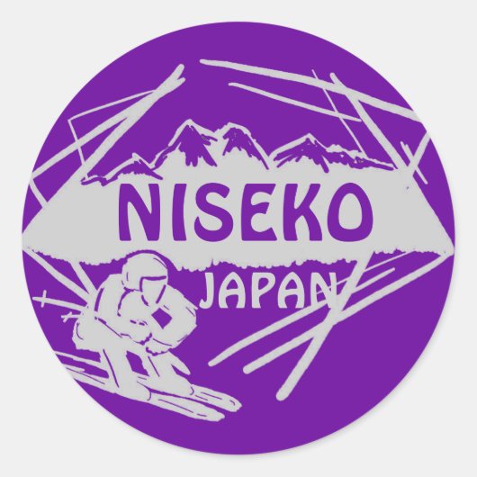 Sticker Rond Niseko Japon logo gris violet ski (Devant)