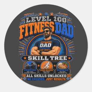 Sticker Rond Niveau 100 Fitness Papa T-shirt – Arbre de Compéte