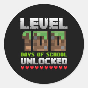 Sticker Rond Niveau 100 Jours d'école débloqués Gaming Pixel 10
