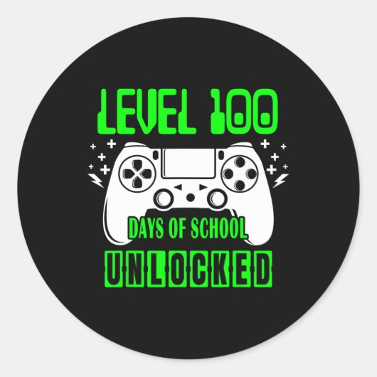 Sticker Rond Niveau 100 Jours D'École Jeux Vidéo Déverrouillés  (Devant)