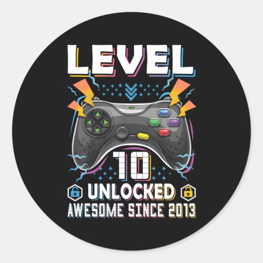 Sticker Rond Niveau 10 Déverrouillé 10E Gamer 10 (Devant)