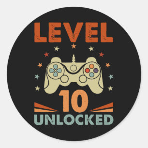 Sticker Rond Niveau 10 Jeu vidéo déverrouillé 10e anniversaire 