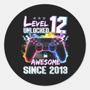Sticker Rond Niveau 12 débloqué Awesome depuis le 12e anniversa