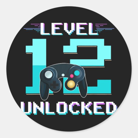 Sticker Rond Niveau 12 Gamer déverrouillé 12e anniversaire Cade (Devant)