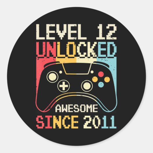 Sticker Rond Niveau 12 Jeu vidéo déverrouillé 12e anniversaire (Devant)