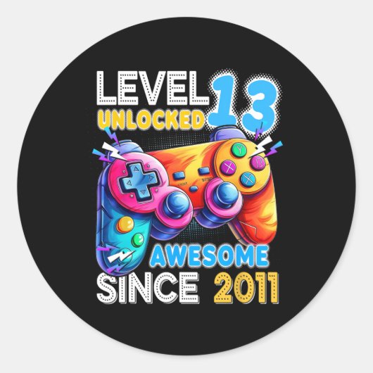 Sticker Rond Niveau 13 Jeu vidéo déverrouillé 13e anniversaire (Devant)