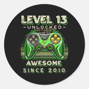 Sticker Rond Niveau 13 Jeu vidéo déverrouillé 13e anniversaire 