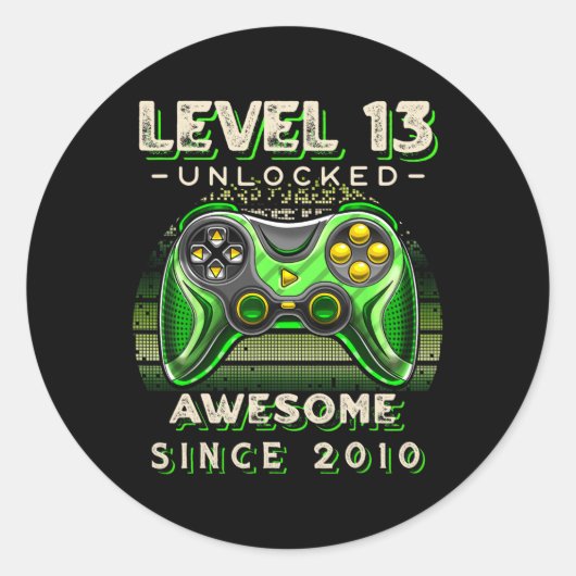Sticker Rond Niveau 13 Jeu vidéo déverrouillé 13e anniversaire  (Devant)