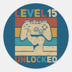 Sticker Rond Niveau 15 Année Vieux déverrouillé 15e Anniversair